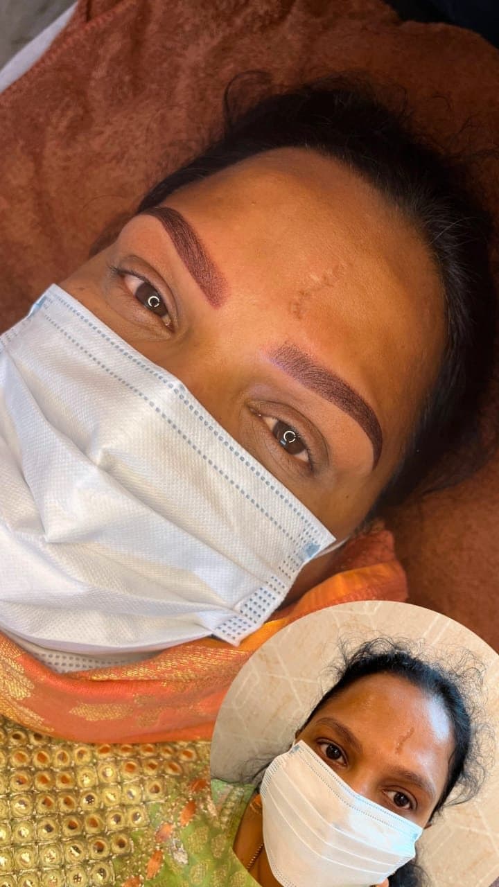 Ombre powder brows result with before inset