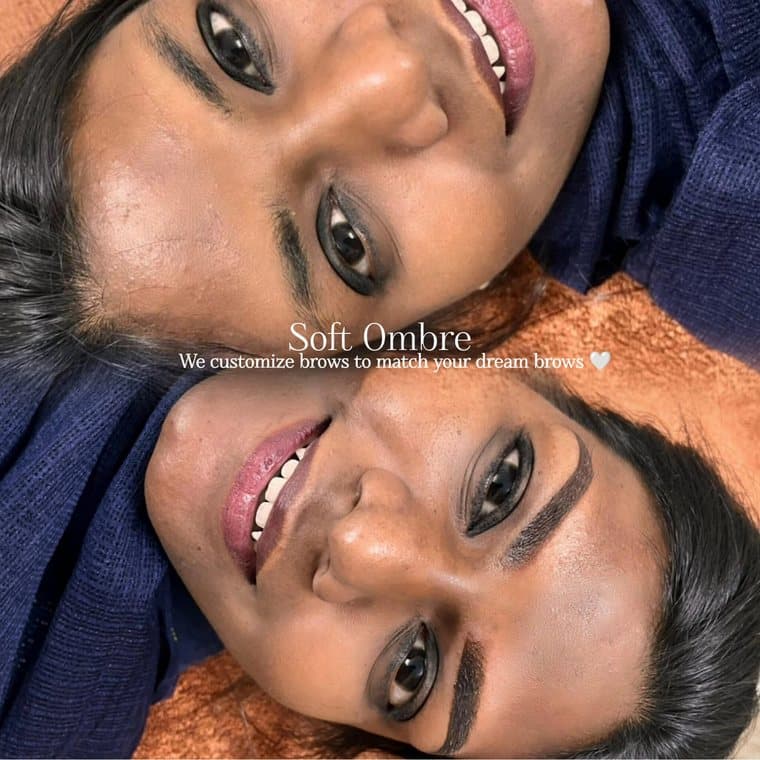 Soft ombre powder brows before and after