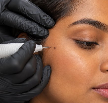 Beauty spot placed near the outer eye area